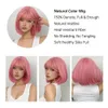 Pink short Bob straight synthetic wig with bangs suitable for role-playing Lolita wig suitable for white women's parties natural wig high temperature 230125