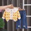 Ensembles de vêtements Printemps Automne Bébé Fille Saint Valentin Tenue Personnaliser Belle Coeur Imprimé Cardigan Manteaux + Chemises + Pantalons Filles Vêtements Ensemble