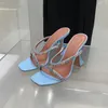 2024 Amina Muaddi Rose Red Sandals 95mm Crystal Cyrans Soffled Skoled Heel for Slipper Women Summer Summer Thuil