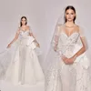 Elegante A-lijn Dames Trouwjurk Sweetheart Korte Mouwen Bruidsjurken Pailletten Applicaties Afneembare Treinjurk Op maat gemaakt vestidos de novia