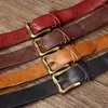 Belts 3CM Unisex High Quality Genuine Leather Belt Designer Brass Buckle Cowskin Vintage Strap Male Jeans For Men And Women