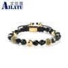 Bracelets Ailatu 10 pcs/lot facettes coupe noir Onyx pierre noir Cz boule Bracelet bijoux de luxe pour cadeau pour hommes