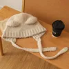 Beanie/Skull Caps Cute Girl Knit Ear Protection Hat Bear Women Earmuffs Cap Woolen Crochet Bonnet Solid Color Hood Beanies Winter Warm Headboned 240125