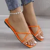 Chinelos 2024 Moda Feminina Sapatos Básicos Verão Simples e Elegante Flat Open Toe Solid Pu