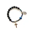 Strand Cross Elastic Armband för män Kvinnor Svart glaspärlor Religiösa smycken