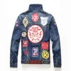 Mannen denim jasje vintage badge patches jas lange mouwen slim fit patchwork tops ontwerper geschilderd hip hop streetwear punk jeans 240119