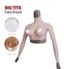 Akcesoria kostiumowe Mężczyzna do żeńskiej jednoczęściowy crossdrssing cycki kamizelki silikonowe formy piersi fałszywe piersi z ramionami do małej klatki piersiowej Transwestytu