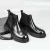 Stile britannico da uomo alla caviglia in vera pelle confortevole qualità fatta a mano slip su scarpe da lavoro casual nere stivali da uomo