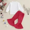 Kledingsets Lioraitiin 6M-4Y Peuter Baby Meisje Kerstoutfits Kerstman Baby Sweatshirts Geribbelde Flare Broek Set Baby Meisjes Kleding