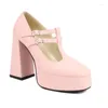 Scarpe eleganti Tinta unita Rosa Bianco Dolce adorabile Lolita Ragazze Décolleté Punta chiusa T-strap Tacchi alti Piattaforma giapponese Mary Janes Donna