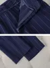 Fashion S8XL Office Ladies Formal Pant Suit Set Women Blue Striped Female Business Work Wear 2 Piece Blazer Jacket And Trouser 240118