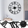 Wall Clocks Retro Metal Roman Numeral Clock Iron Round Large Outdoor Garden Home Office Decoration Classic Industrial