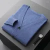 Pulls pour hommes Cardigan en laine mérinos Couleur unie Col en V Business Casual Lâche Pull en cachemire tricoté en automne et en hiver