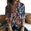 Women's Blouses Fashion Ladies Long Sleeve Shirt Flower 3D Printing Temperament Beautiful Hawaiian Party
