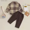 Kleidungssets Lioraitiin 0-12 Monate Baby Jungen Herbst Outfits Langarm Plaid Print Hemd Strampler + Hosen Set Kleinkind 2 Stücke Kleidung