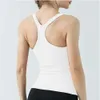 Lu-44 Haut de yoga pour femmes, débardeur court sans manches avec soutien-gorge rembourré, coupe cintrée, gilet d'entraînement, de course, de Sport athlétique, solide, exercice de Fitness Gy 34