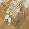 Ensembles de vêtements printemps nouveau bébé garçons filles tenues pour enfants vêtements ensemble à manches longues côtes damier imprimé barboteuse pantalon costume vêtements pour bébés