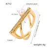 Wedding Rings Minar INS Fashion Real Gold Plated Brass CZ Cubic Zirconia Simulated Pearl Crossed Adjusting Bands Ring For Women