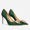 Robe chaussures qualité soirée pour femmes 2024 talon moyen élégant fête mariage luxe designer jade vert pompes automne strass