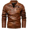 Herrenjacken Neue Herbst und Winter Herren Hochwertige Modemantel Lederjacke Motorradstil Lässige wasserdichte Jacke Schwarz Warmer Mantel J240125