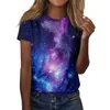 Mulheres Camisetas Moda Verão Mulheres Camisa 3D Céu Estrelado Impresso Mulheres Manga Curta Conforto Macio Top Redondo Pescoço Pulôver Tees