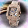 Orologi con quadrante scheletrato quadrato vuoto Orologi da uomo di alta qualità Cielo ghiacciato Diamanti stellati Anello con castone Orologio Movimento al quarzo giapponese di lusso Orologio da polso impermeabile regali