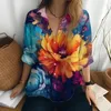 Bluzki damskie 3D kolorowy kwiat nadruk na guziki hawajskie dama długie -street street wolny damski damski odzież moda moda