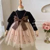 Girl Dresses Autumn Winter Sweet Fashion Patchwork Girls Princess Dress Korean Casual All Match Party Bowknot Kids