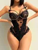 Sexy Set Hot Floral Lace Mesh Teddy Hollow Out Serce Print Beznowo -Bodysuit Kobiet Kobiet Seksowna bielizna