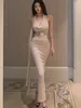 Casual Dresses 2024 Sexy Tie Halter Slim Dress Elegant Women Solid Backless Slip Clothing Summer Fashion V-neck Maix For Evening Party