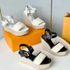 Stuurboord Wedge Sandalen Designer Dames Sandaal Espadrilles Lederen Hoge Hakken Met Verstelbare Gesp Trouwjurk Schoenen Met Doos 378