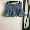 Kvinnor kort denim kjol kjol med lotusblad designer mini denim kjol sommar mode sexig dam kjol parti