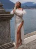 Sukienki imprezowe syrena/trąbka wieczorna łódka szyja długi rękaw długość podłogi wysoka sukienki szczotki formalne suknia balowa dla kobiet