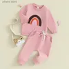 Conjuntos de roupas Lioraitiin 0-3Y Baby Girls Outfit Manga Longa Crew Neck Rainbow Suéter com Cintura Elástica Sweatpants Fall Roupas