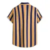 Camisetas para hombres Hombres Primavera Verano Rayas Cuello vuelto Camisa superior Casual Manga corta Botón Impreso Moda Tops Vintage Retro