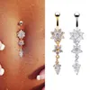 Navelklockknappringar Fashion Zircon Heart Belly Button Piercing för kvinnor Rostfritt stål Långt blommahänge Navelringar Piercing ombligo smycken YQ240125