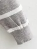 Suéteres femininos 2024 moda listrado recortado camisola de malha vintage decote em v manga comprida all-match casual feminino pullovers chiques tops