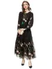 Senhoras extravagantes primavera de alta qualidade moda festa preto renda bordado pena elegante passarela clássico muito longo vestido