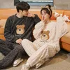 Pijamas femininos estilo coreano bonito urso casal pijama define manga longa coral velo loungewear pijamas mujer amantes noite ternos homewear