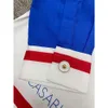 24ss Casablanca Novo Nicho Designer Camisa Solta Clássico Hot Azul e Branco Listrado Patchwork Seda Casual Manga Comprida Lapela Botão Homens ou Mulheres Hawaii Beach Camisa Tops