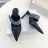 Kadın katır terlikleri 90mm ince yüksek topuklular rhinestone bling partisi stil için yüksek topuklu ayakkabılar yaz ve bahar çok fonksiyonlu tasarımcı sandaletler akşam yemeği parti ayakkabıları