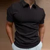 Polos pour hommes Polo d'été pour hommes Polo en forme de V T-shirt à manches courtes à rayures verticales