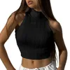 Canotte da donna Canotte da donna senza maniche a collo alto Crop Top aderenti a coste Sexy Canottiere estive autunnali