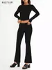 Women s Fall Casual 2 Piece Outfits Long Sleeve Crew Neck Crop Tops And Low Waist Flare Long Pants Lounge Sets Tracksuits 240124