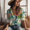 Damskie bluzki elegancka moda nadrukowana 3D wiosenna jesień wysokiej jakości luźne, swobodny wakacyjny guzik wakacyjny