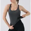 Lu-44 Haut de yoga pour femmes, débardeur court sans manches avec soutien-gorge rembourré, coupe cintrée, gilet d'entraînement, de course, de Sport athlétique, solide, exercice de Fitness Gy 34