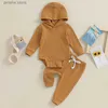 Lioraitiin 0-24M infantile bébé vêtements ensembles solide gaufre à manches longues à capuche body + pantalons longs enfant en bas âge vêtements décontractés