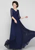 New Dark Navy Vneck Aline Floorlength Half Sleeve Lace and Chiffon Mother of the Bride Dress2427455