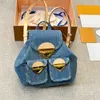 Ryggsäck resande väskor män kvinnor handväska blå denim canvas axel väskor tygväska klassisk tryck hårdvara spänne hög kvalitet duk justerbar axelband väska