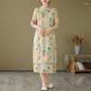 Vêtements ethniques 2024 Chinois traditionnel Cheongsam Robe Vintage Coton Lin Qipao National Fleur Imprimer Oriental Folk